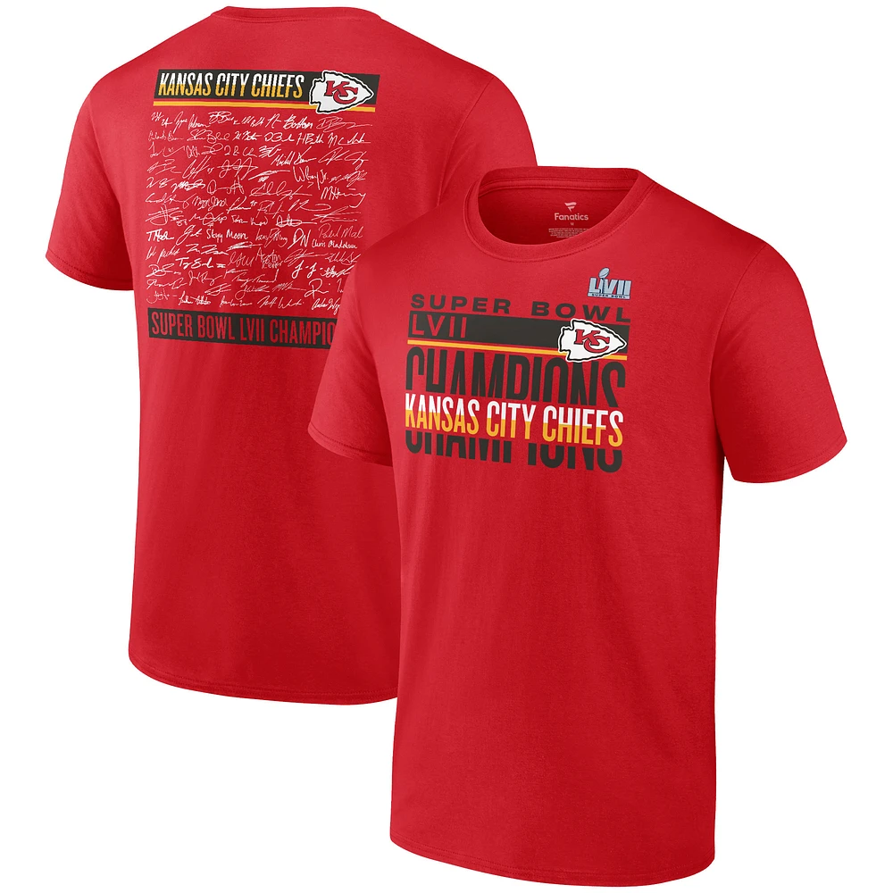 Men's Red Kansas City Chiefs Super Bowl LVII Champions Signature Roster T-Shirt