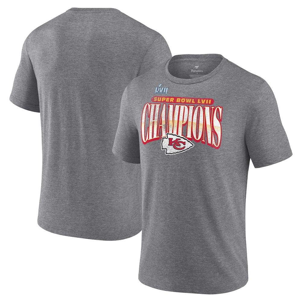 Men's Fanatics Heather Gray Kansas City Chiefs Super Bowl LVII Champions Rewrite History Tri-Blend T-Shirt