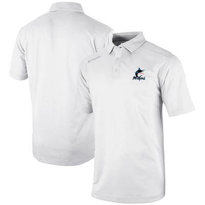 Men's Columbia White Miami Marlins Omni-Wick Shotgun Polo