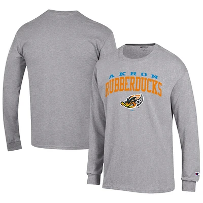Men's Champion Gray Akron RubberDucks Jersey Long Sleeve T-Shirt