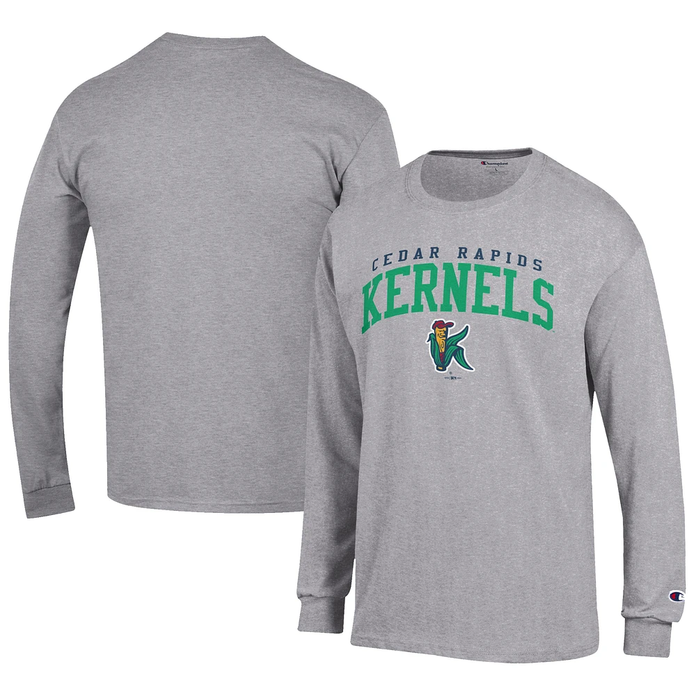 Men's Champion Gray Cedar Rapids Kernels Jersey Long Sleeve T-Shirt