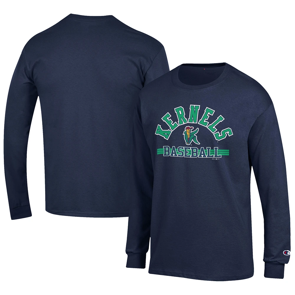 Men's Champion Navy Cedar Rapids Kernels Jersey Long Sleeve T-Shirt