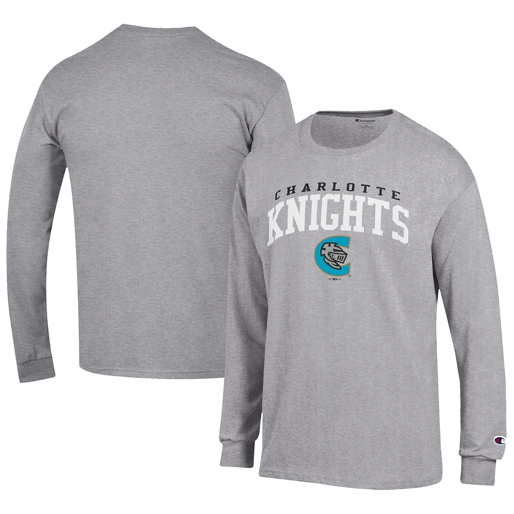 Men's Champion Gray Charlotte Knights Jersey Long Sleeve T-Shirt