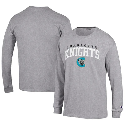 Men's Champion Gray Charlotte Knights Jersey Long Sleeve T-Shirt