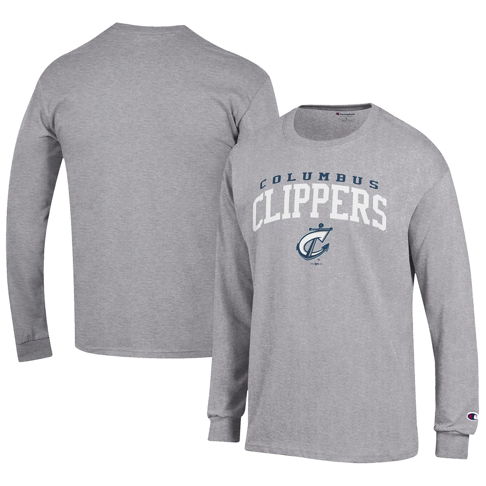 Men's Champion Gray Columbus Clippers Jersey Long Sleeve T-Shirt
