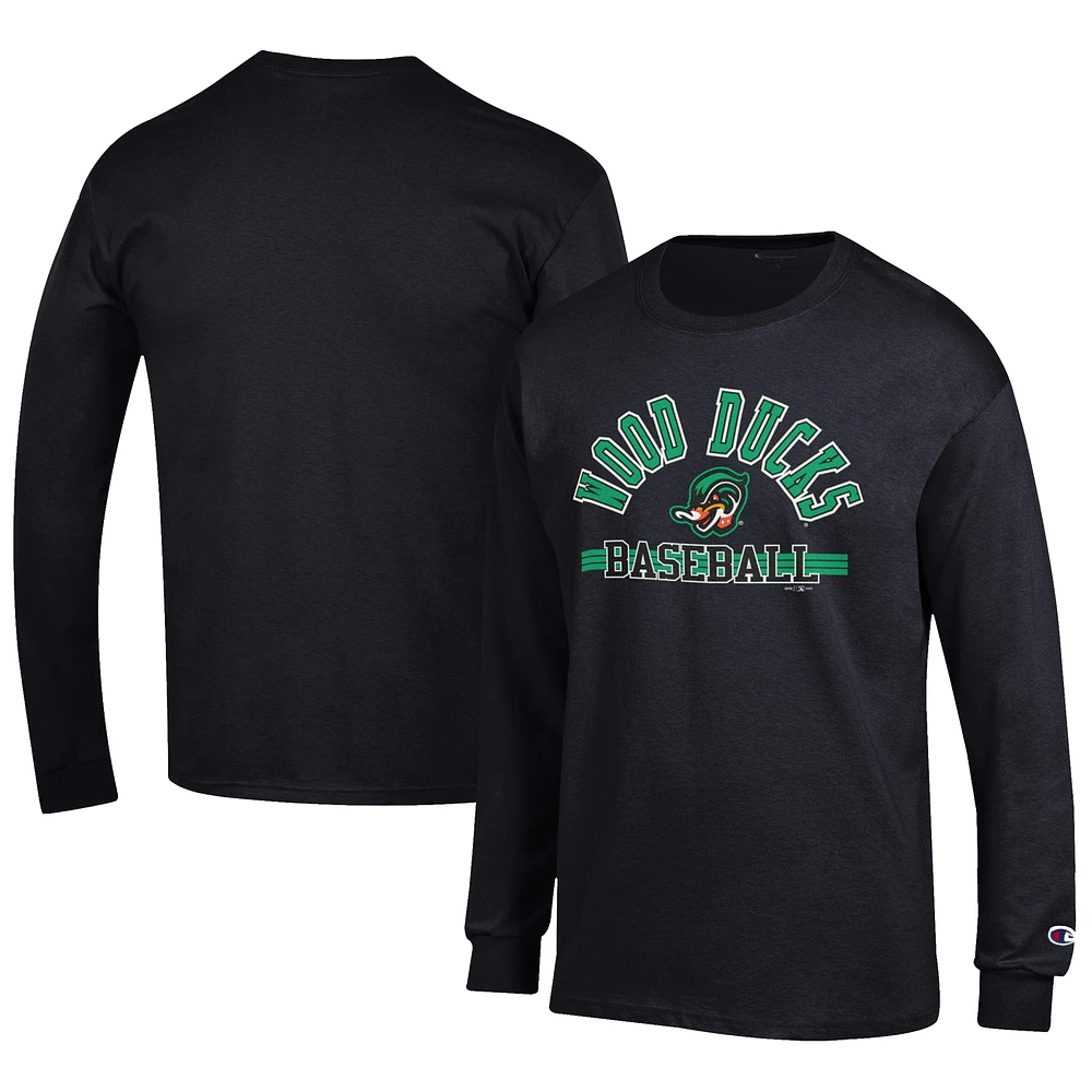 Men's Champion Black Down East Wood Ducks Jersey Long Sleeve T-Shirt