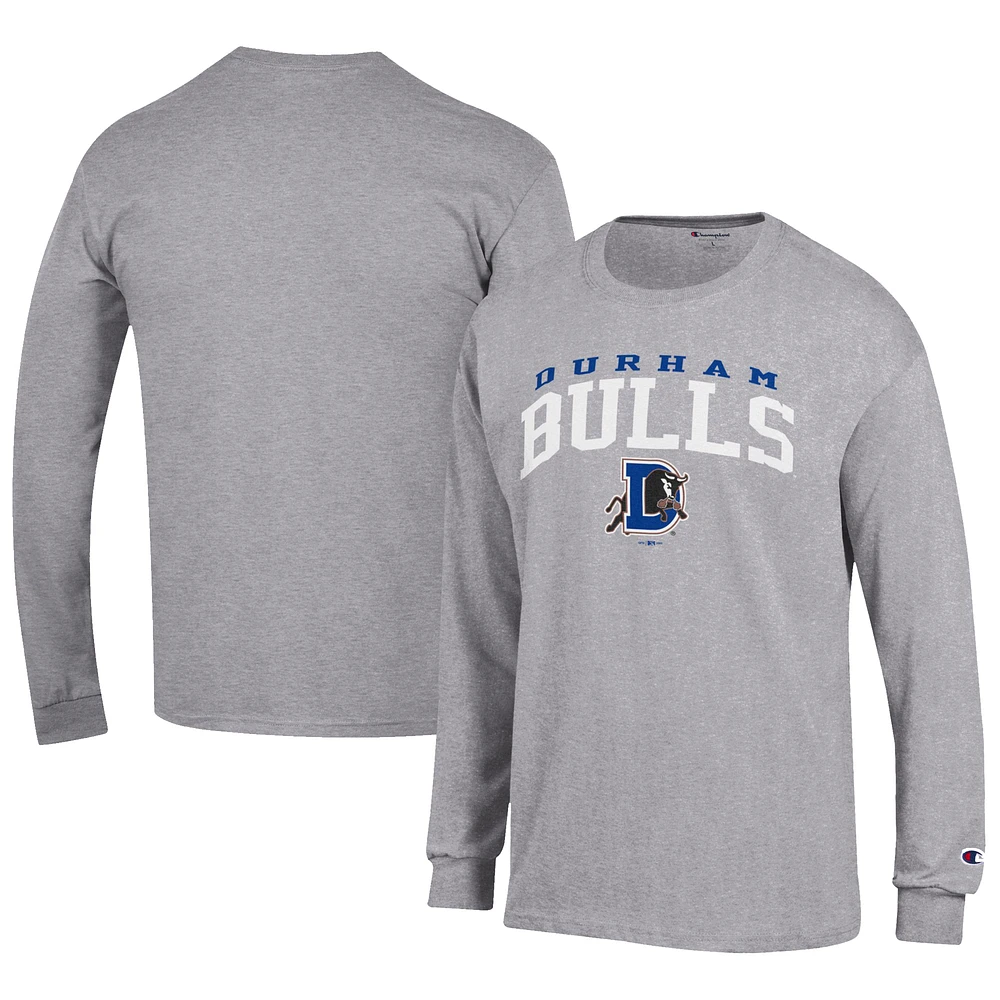 Men's Champion Gray Durham Bulls Jersey Long Sleeve T-Shirt