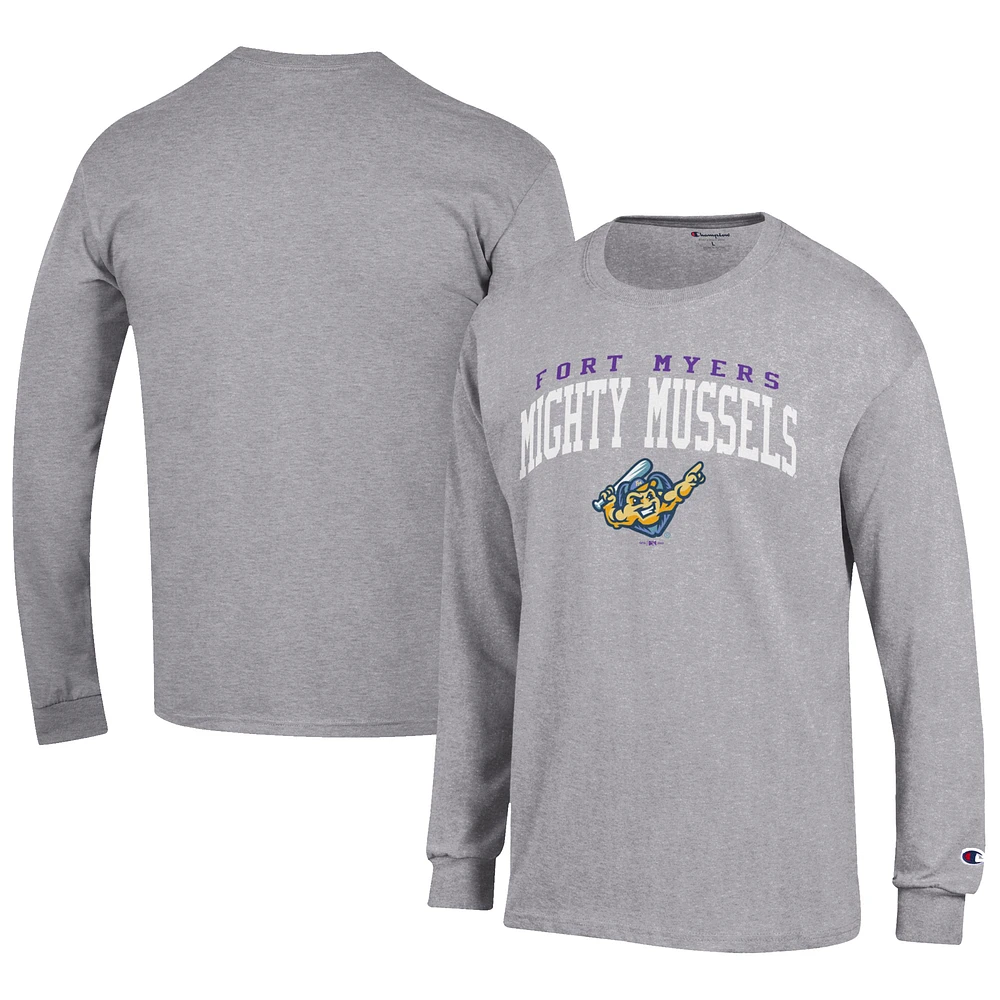 Men's Champion Gray Fort Myers Mighty Mussels Jersey Long Sleeve T-Shirt