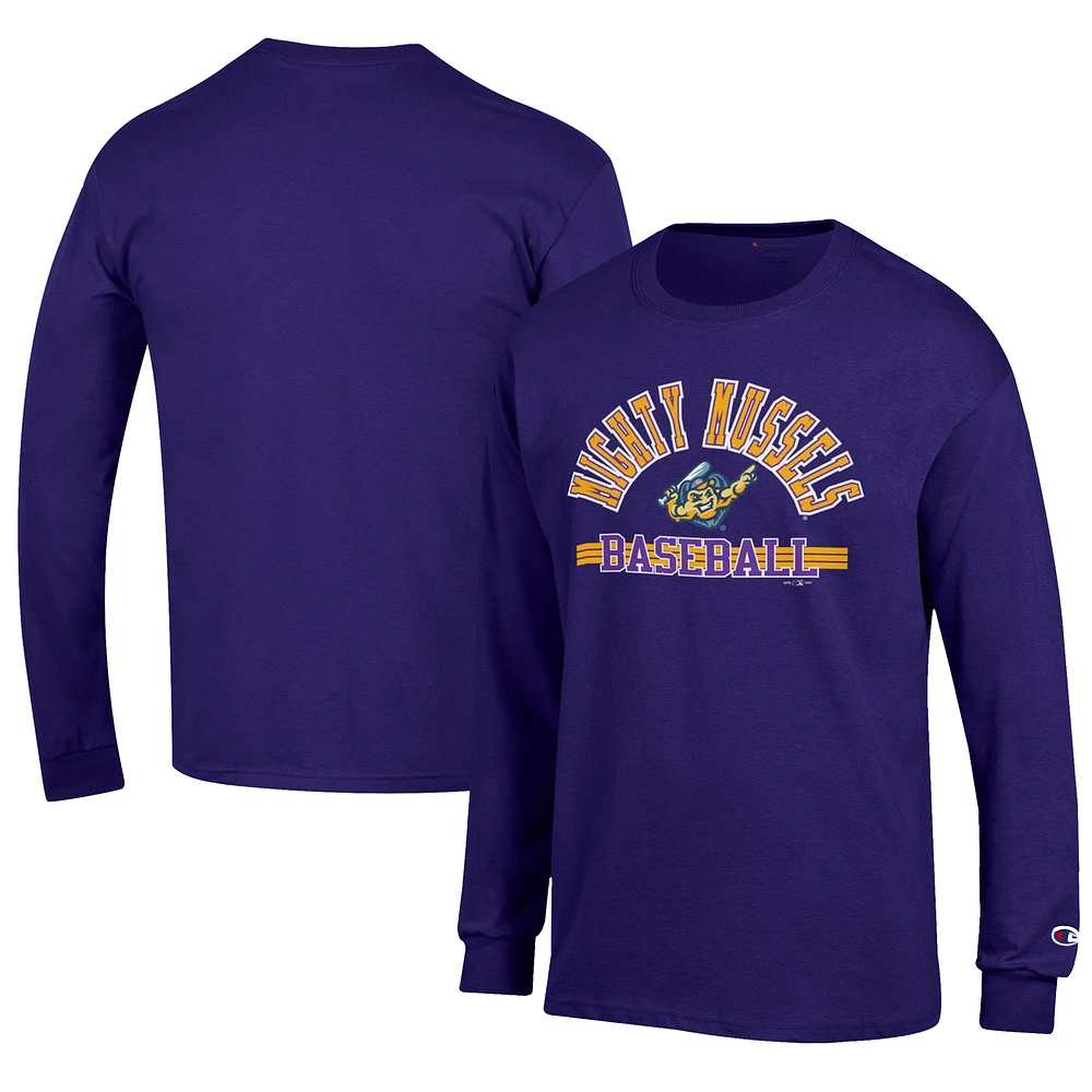 Men's Champion Purple Fort Myers Mighty Mussels Jersey Long Sleeve T-Shirt