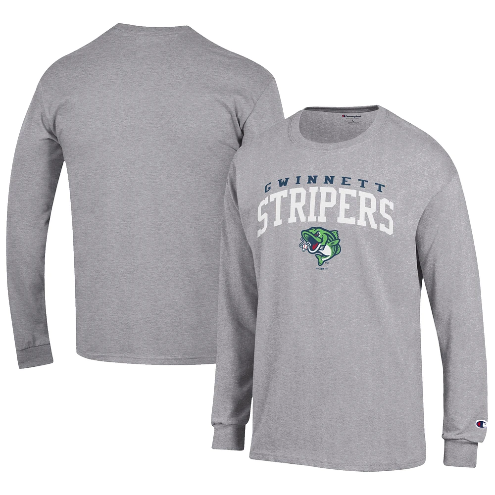 Men's Champion Gray Gwinnett Stripers Jersey Long Sleeve T-Shirt