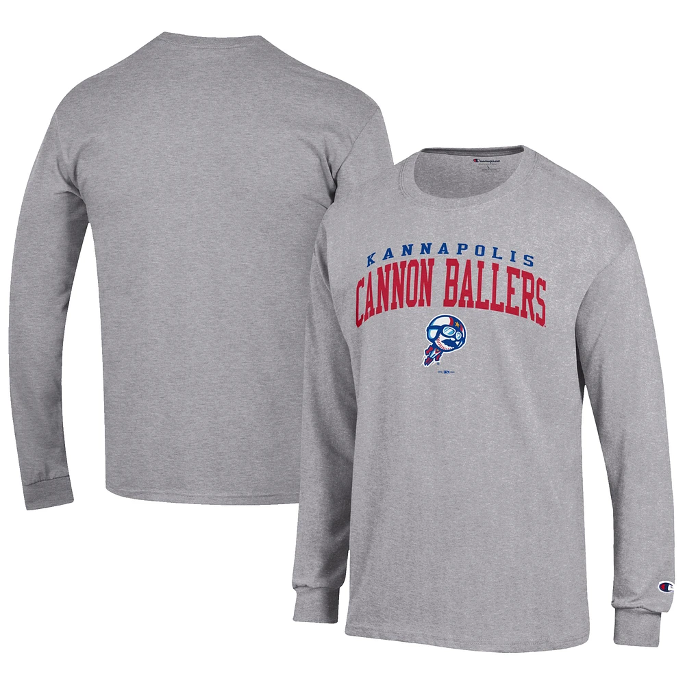 Men's Champion Gray Kannapolis Cannon Ballers Jersey Long Sleeve T-Shirt
