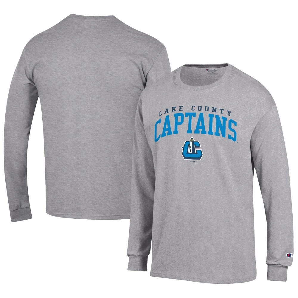 Men's Champion Gray Lake County Captains Jersey Long Sleeve T-Shirt