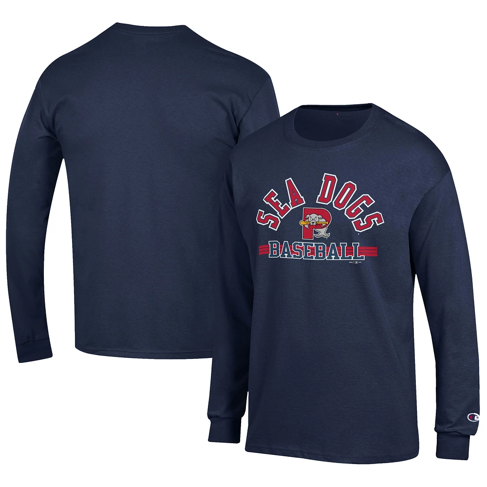 Men's Champion Navy Portland Sea Dogs Jersey Long Sleeve T-Shirt