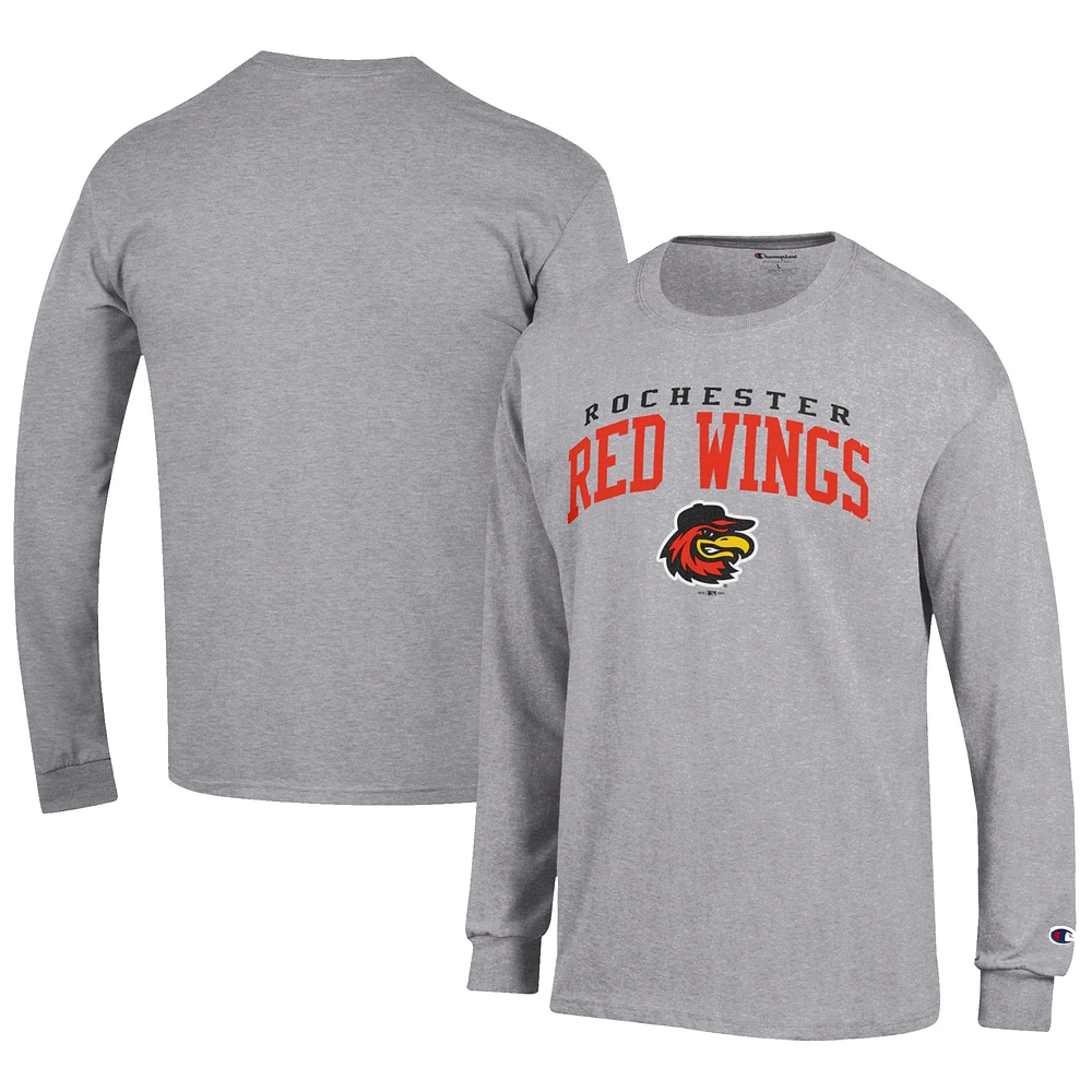 Men's Champion Gray Rochester Red Wings Jersey Long Sleeve T-Shirt