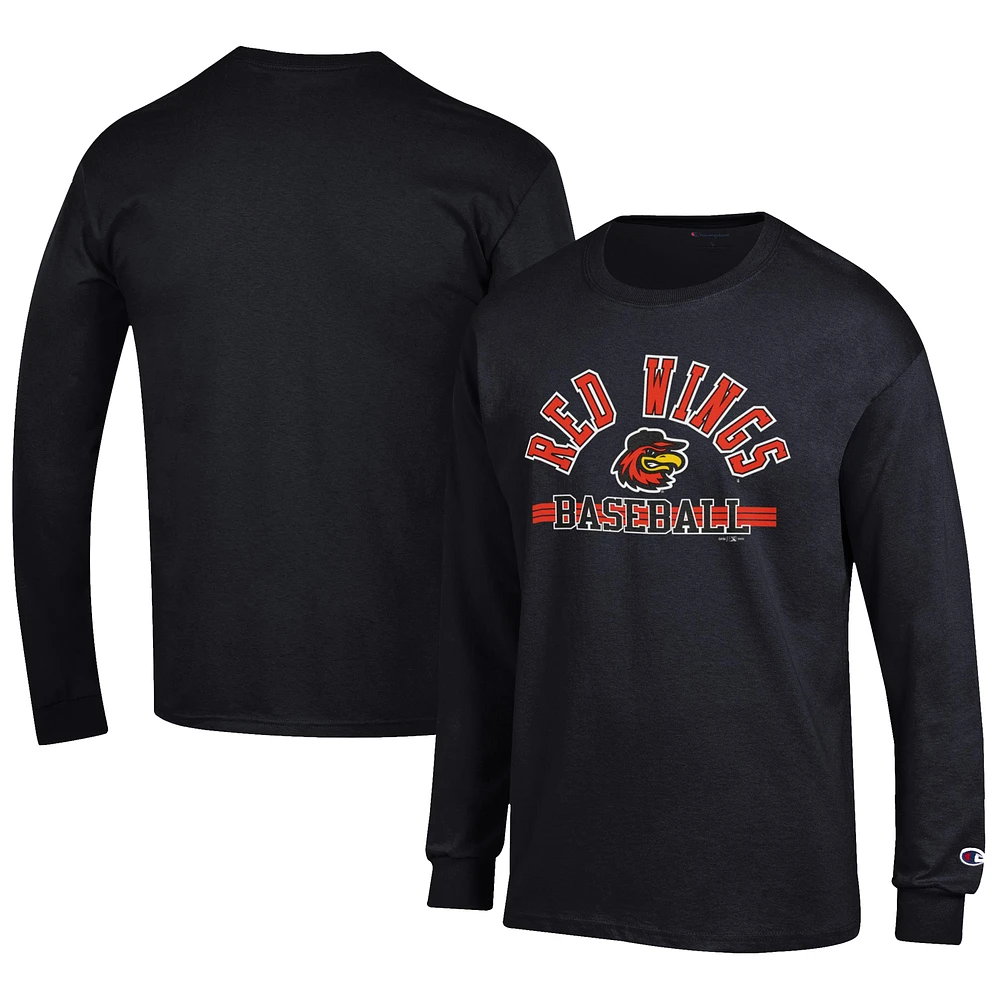 Men's Champion Black Rochester Red Wings Jersey Long Sleeve T-Shirt