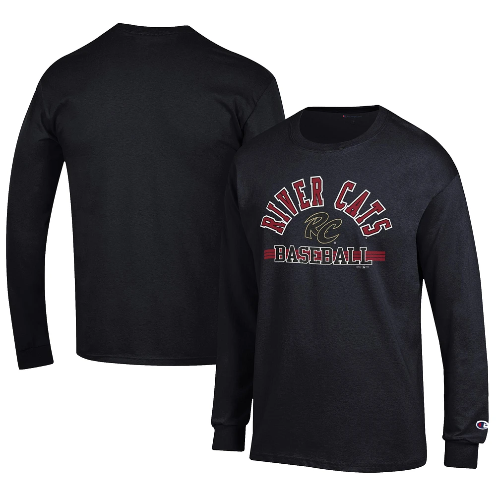 Men's Champion Black Sacramento River Cats Jersey Long Sleeve T-Shirt