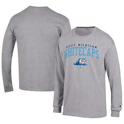 Men's Champion Gray West Michigan Whitecaps Jersey Long Sleeve T-Shirt