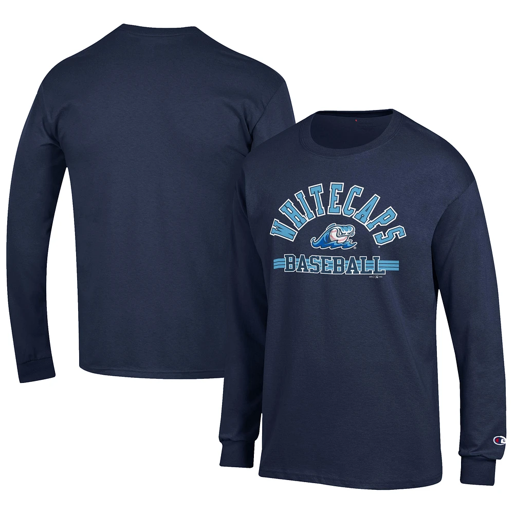 Men's Champion Navy West Michigan Whitecaps Jersey Long Sleeve T-Shirt