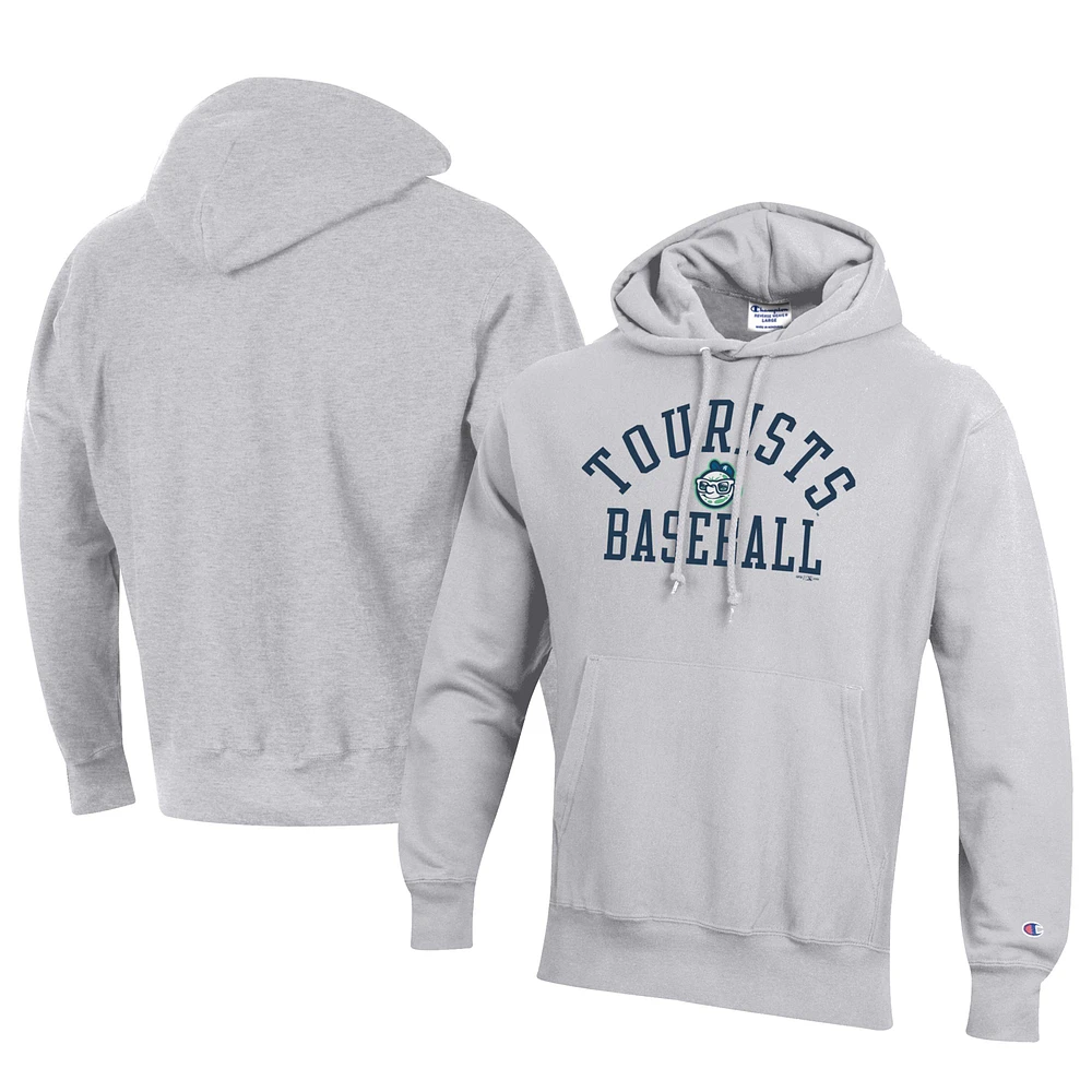 Men's Champion Gray Asheville Tourists Baseball Reverse Weave Pullover Hoodie