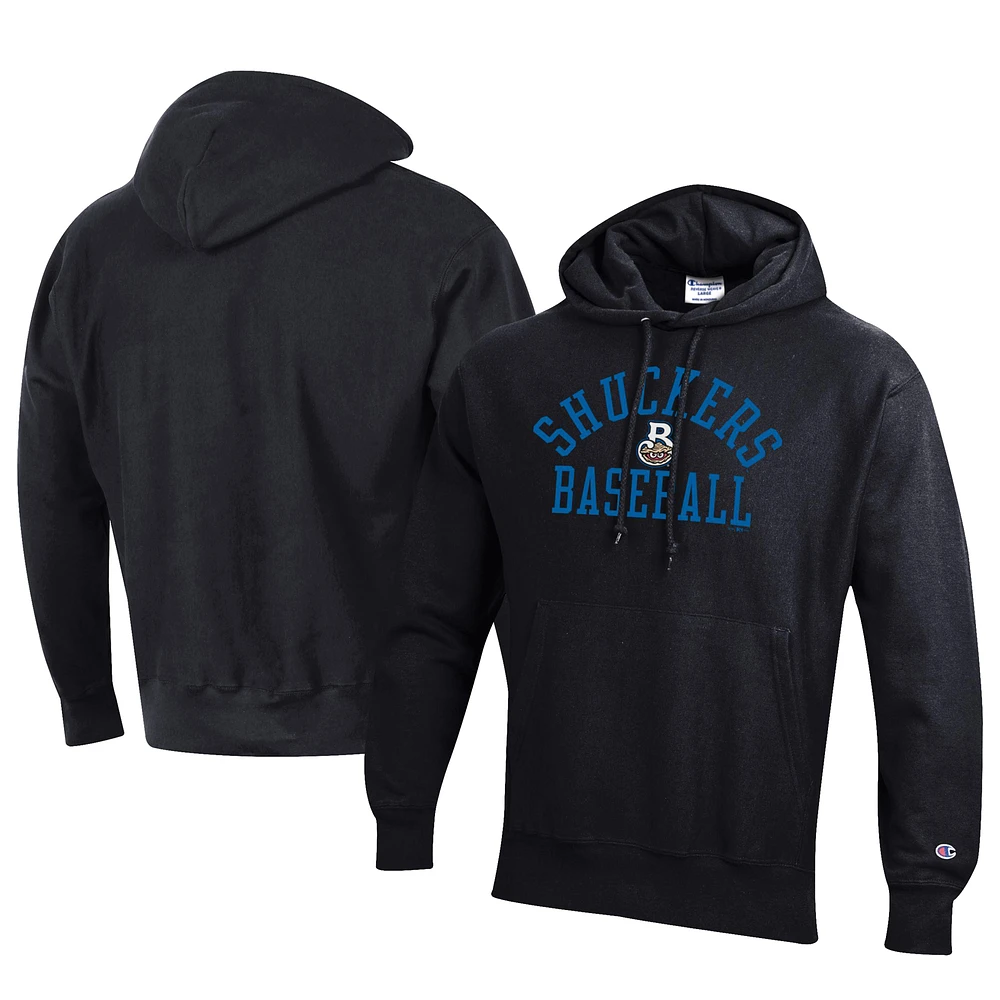 Men's Champion Black Biloxi Shuckers Baseball Reverse Weave Pullover Hoodie