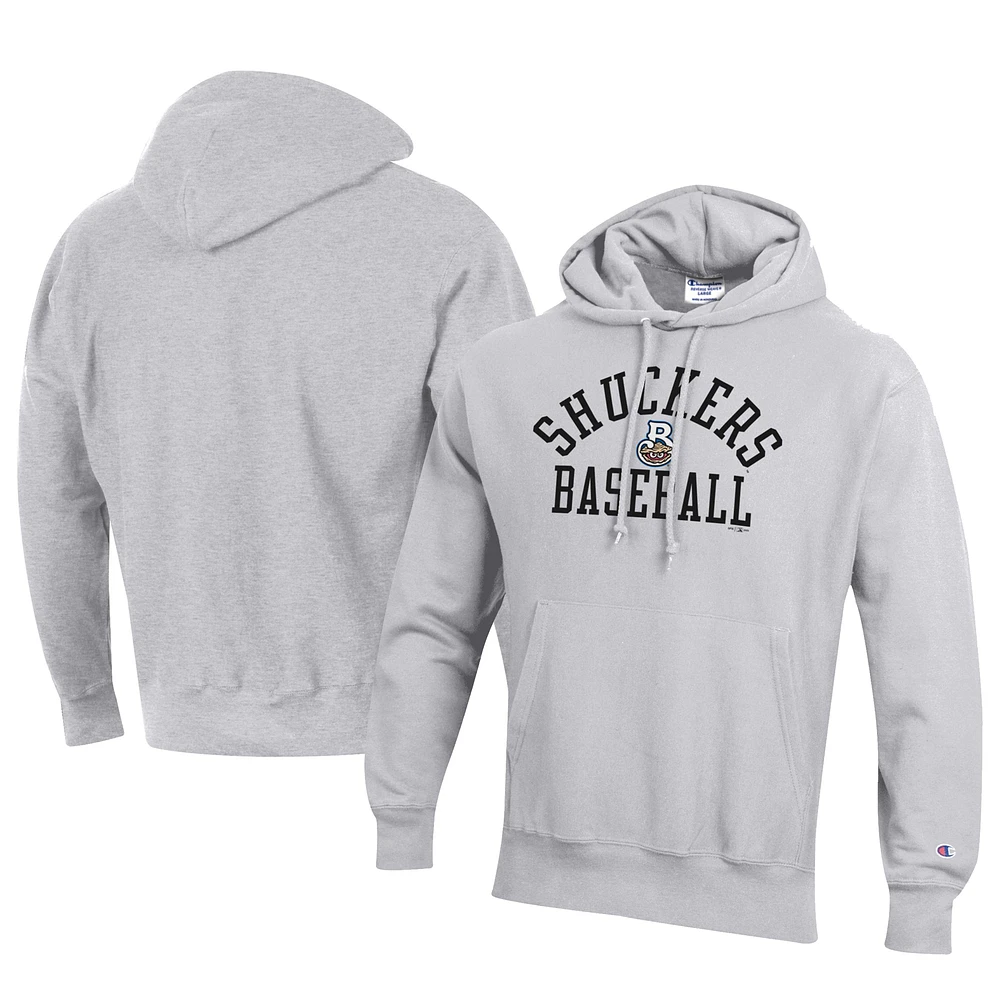 Men's Champion Gray Biloxi Shuckers Baseball Reverse Weave Pullover Hoodie