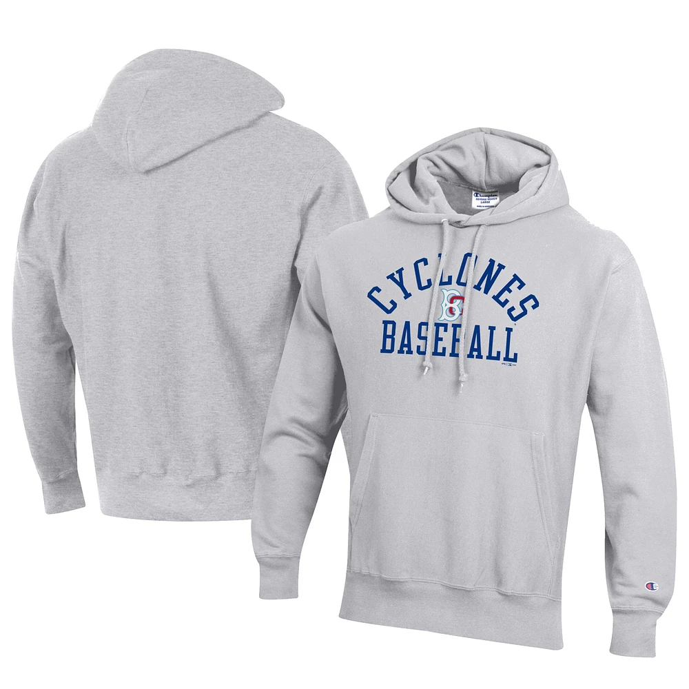 Men's Champion Gray Brooklyn Cyclones Baseball Reverse Weave Pullover Hoodie