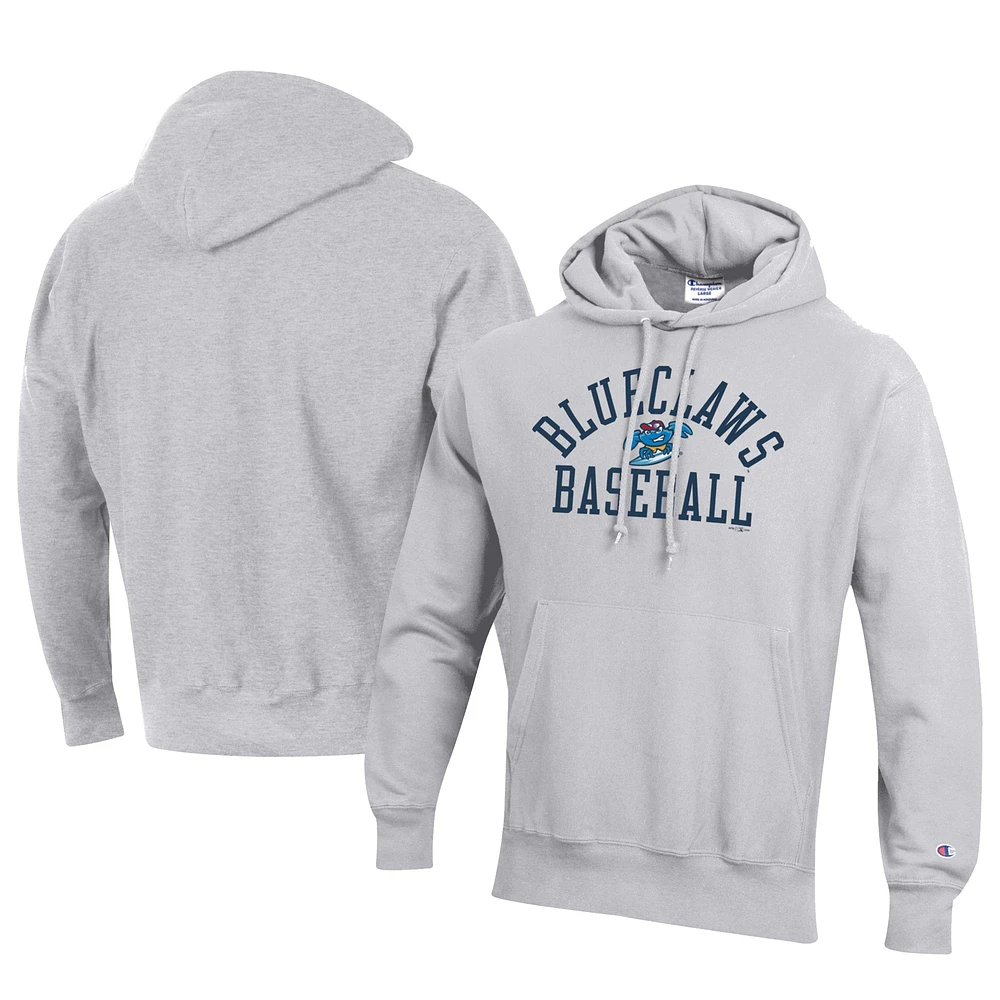 Men's Champion Gray Jersey Shore BlueClaws Baseball Reverse Weave Pullover Hoodie