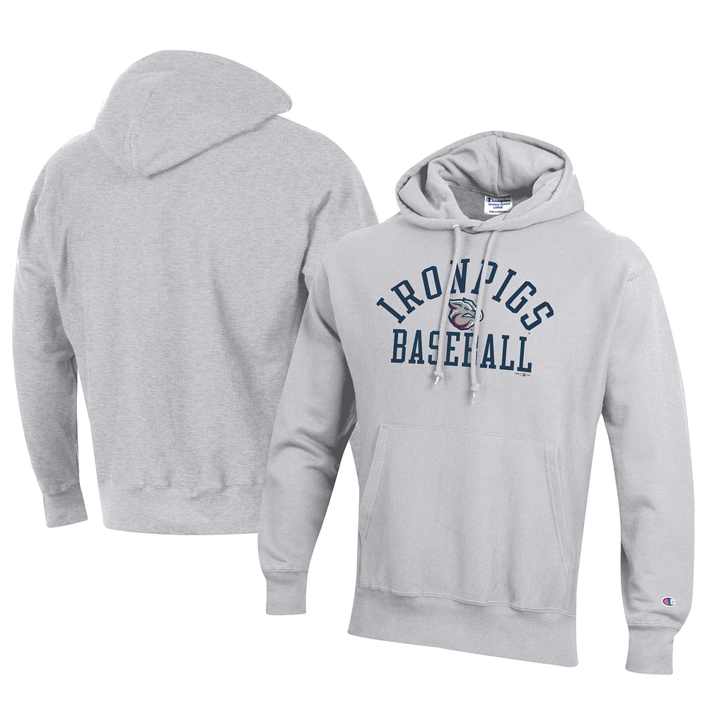 Men's Champion Gray Lehigh Valley IronPigs Baseball Reverse Weave Pullover Hoodie