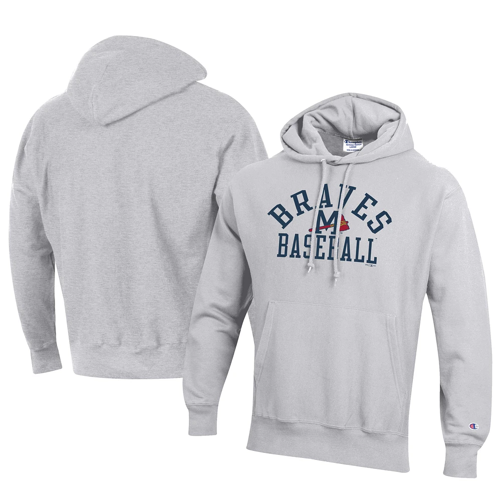 Men's Champion Gray Mississippi Braves Baseball Reverse Weave Pullover Hoodie