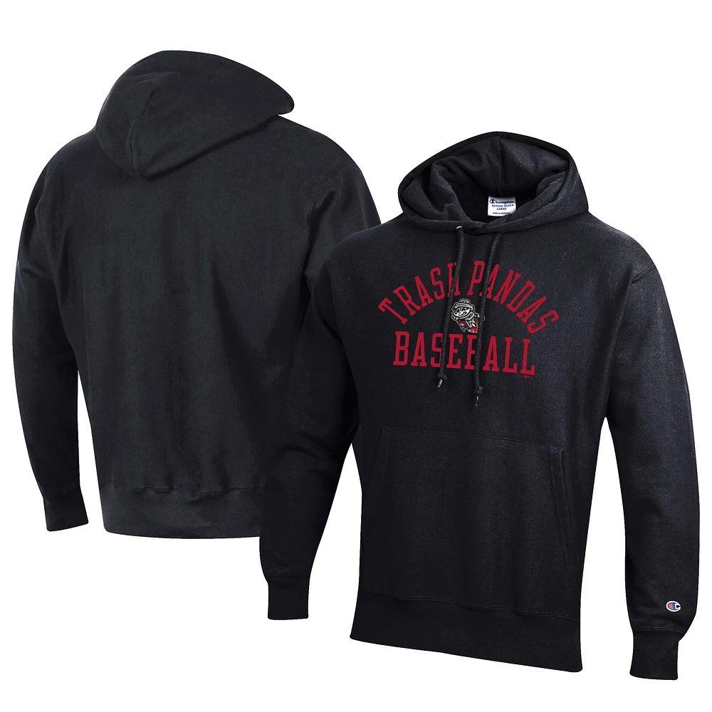 Men's Champion Black Rocket City Trash Pandas Baseball Reverse Weave Pullover Hoodie