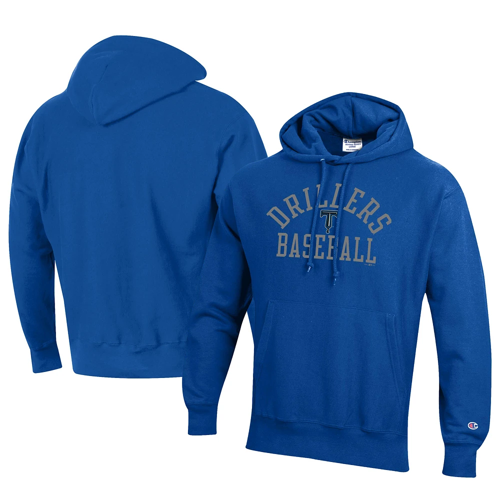 Men's Champion Royal Tulsa Drillers Baseball Reverse Weave Pullover Hoodie