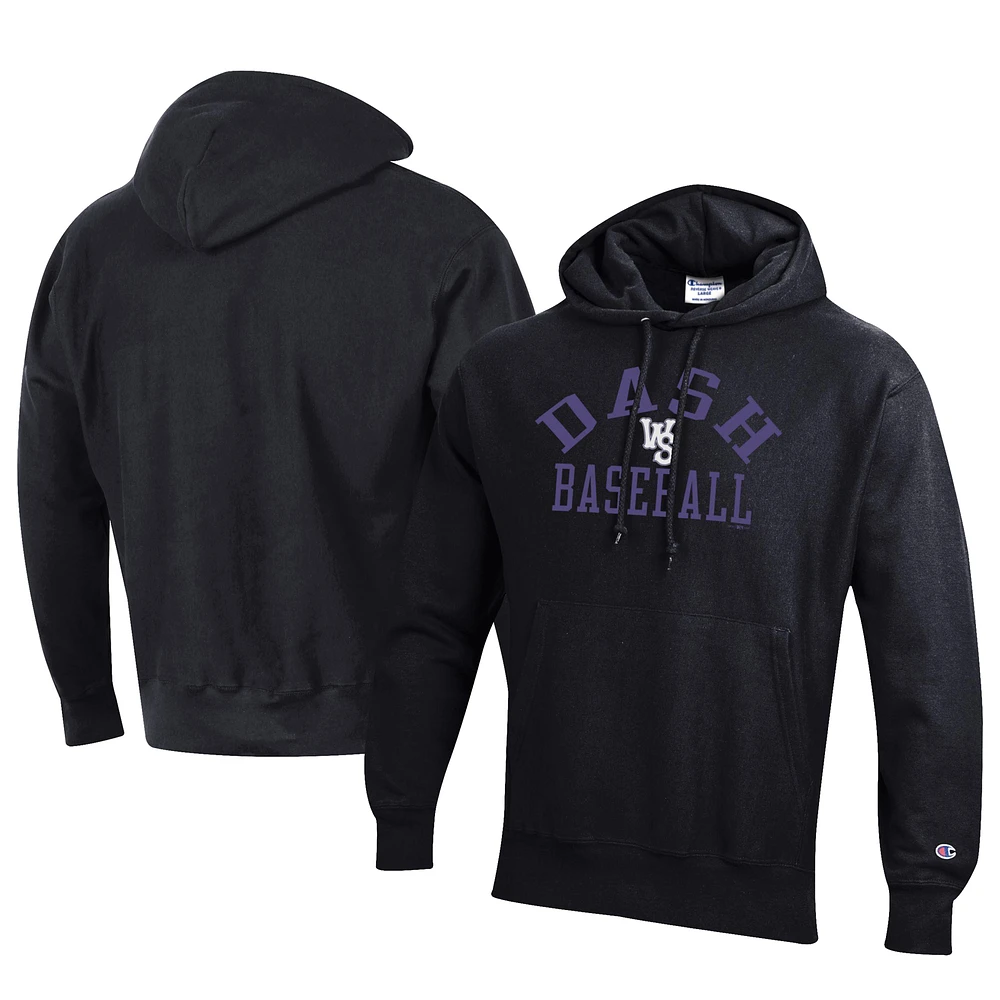 Men's Champion Black Winston-Salem Dash Baseball Reverse Weave Pullover Hoodie