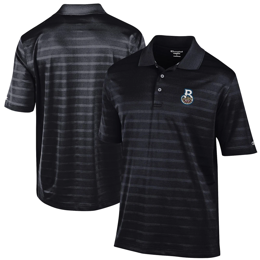 Men's Champion Black Biloxi Shuckers Textured Solid Polo