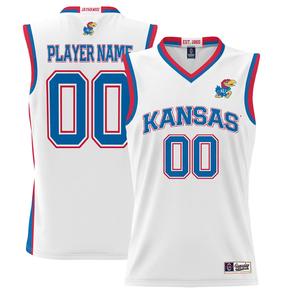 Men's GameDay Greats White Kansas Jayhawks Lightweight NIL Pick-A-Player Basketball Jersey