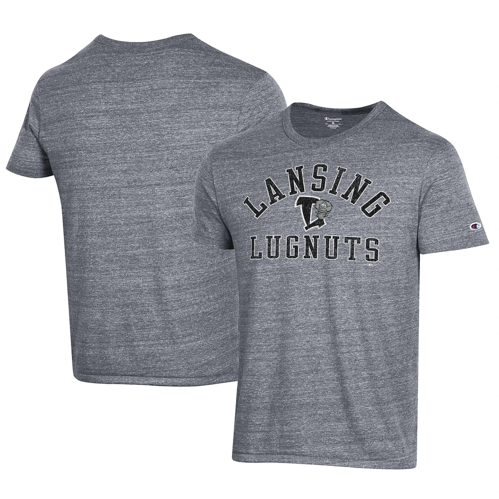 Men's Champion Gray Lansing Lugnuts Ultimate Tri-Blend T-Shirt