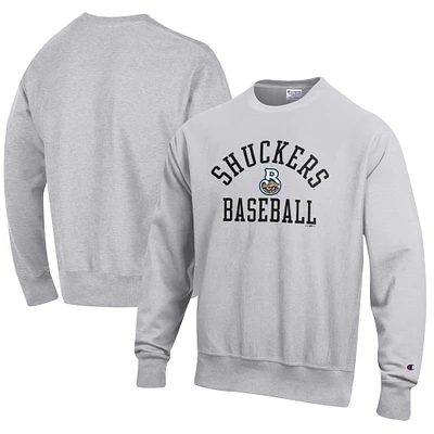 Men's Champion Gray Biloxi Shuckers Baseball Reverse Weave Pullover Sweatshirt