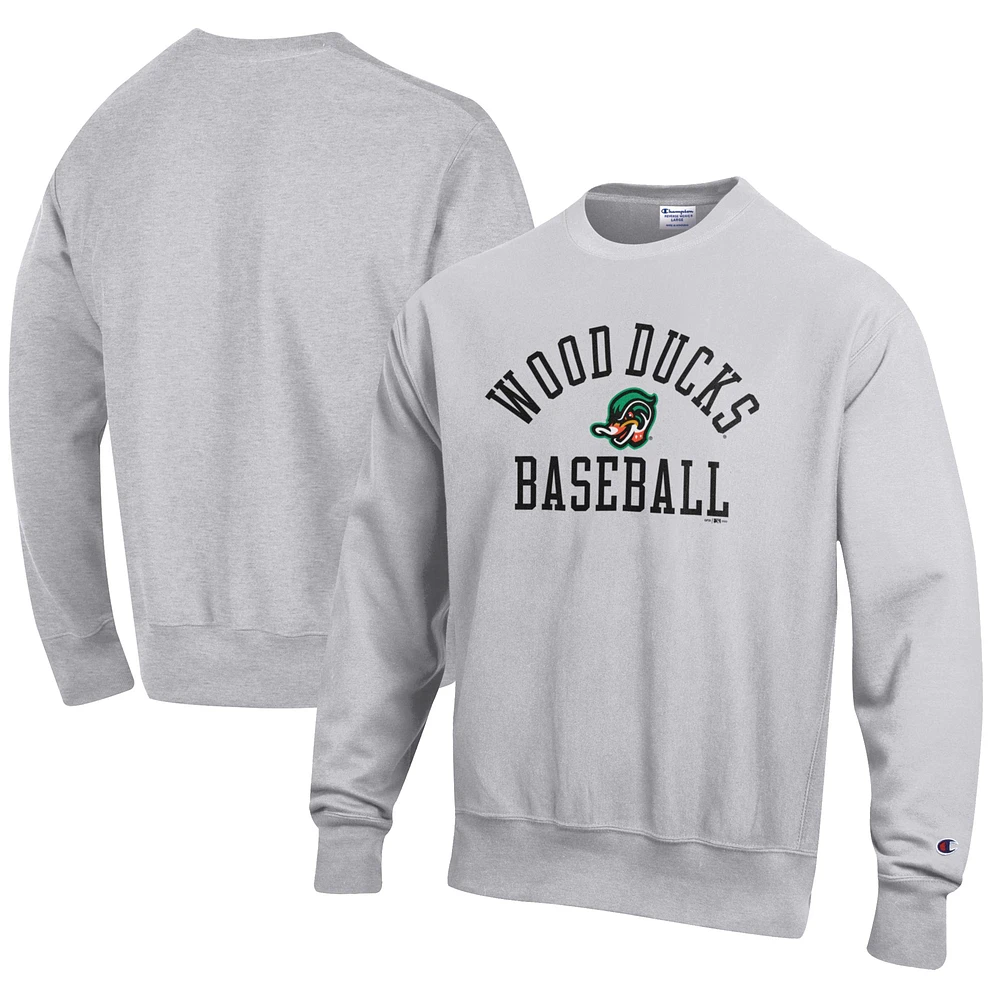 Men's Champion Gray Down East Wood Ducks Baseball Reverse Weave Pullover Sweatshirt