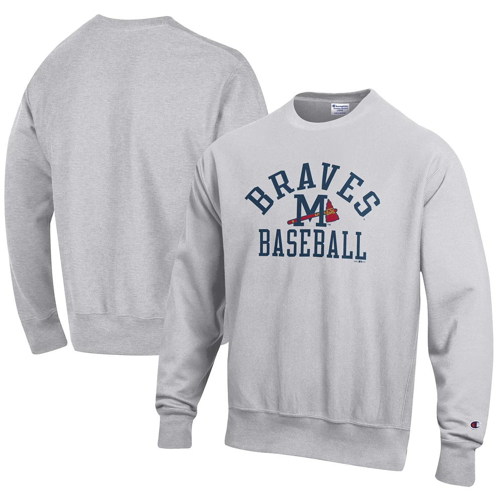 Men's Champion Gray Mississippi Braves Baseball Reverse Weave Pullover Sweatshirt