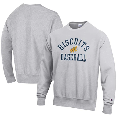 Men's Champion Gray Montgomery Biscuits Baseball Reverse Weave Pullover Sweatshirt