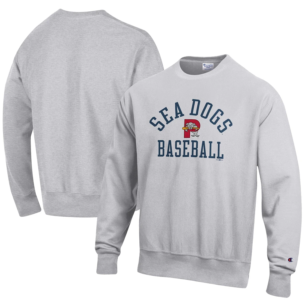 Men's Champion Gray Portland Sea Dogs Baseball Reverse Weave Pullover Sweatshirt