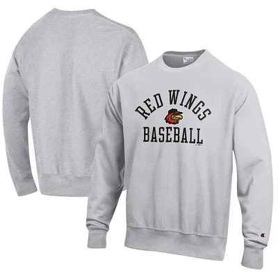 Men's Champion Gray Rochester Red Wings Baseball Reverse Weave Pullover Sweatshirt