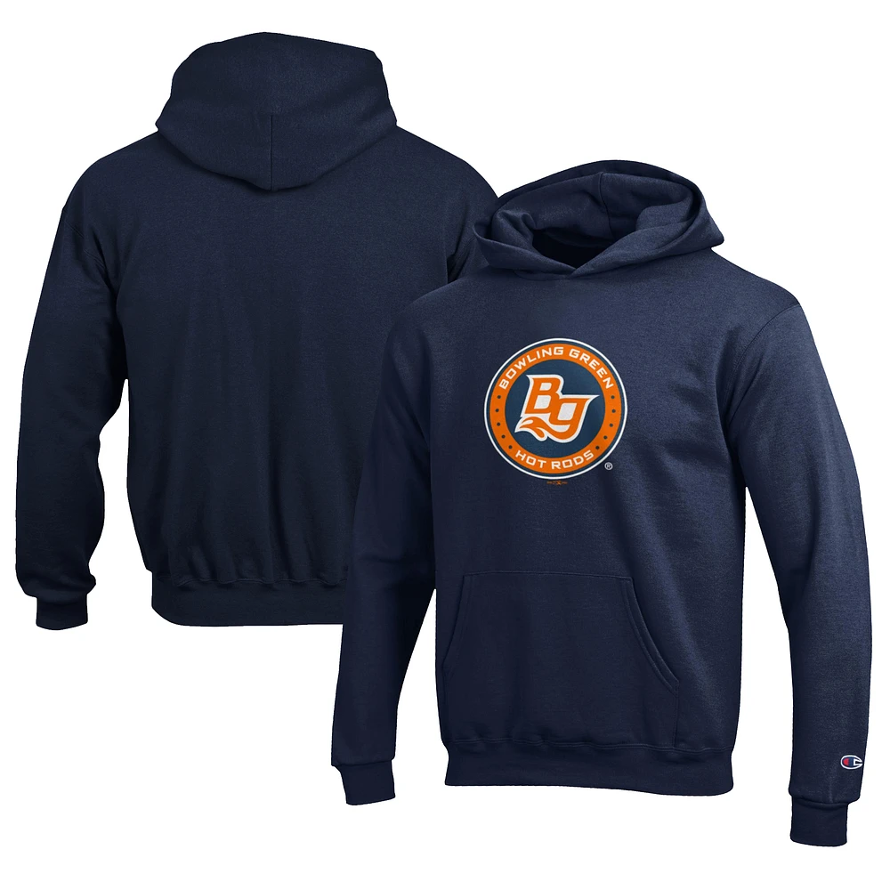 Youth Champion Navy Bowling Green Hot Rods Eco Powerblend Pullover Hoodie