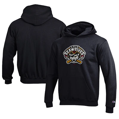 Youth Champion Black Erie SeaWolves Eco Powerblend Pullover Hoodie