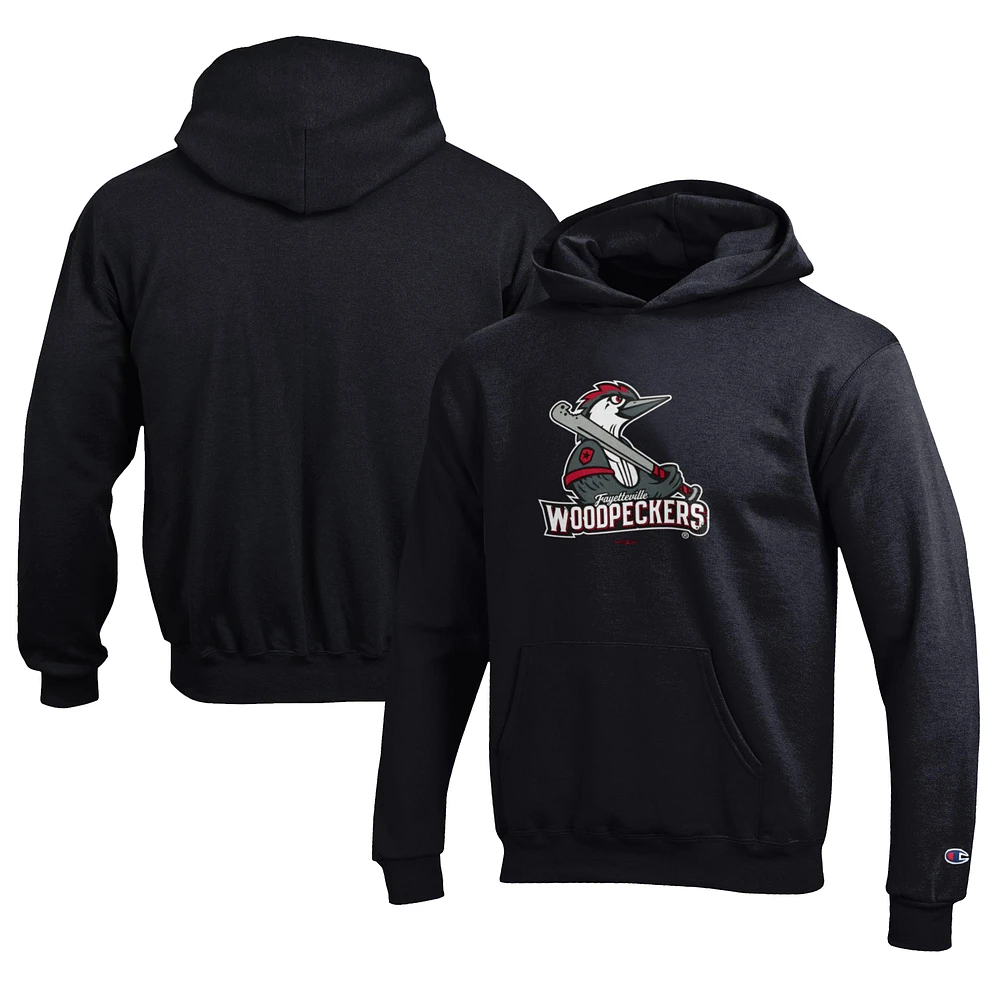 Youth Champion Black Fayetteville Woodpeckers Eco Powerblend Pullover Hoodie