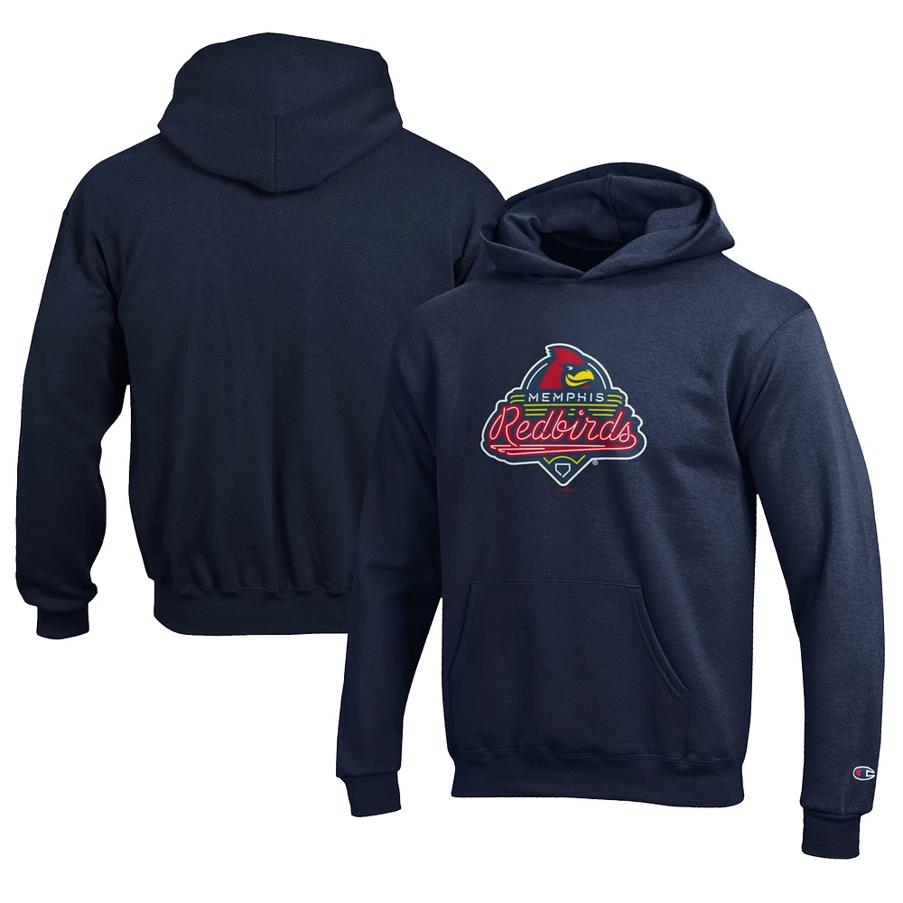 Youth Champion Navy Memphis Redbirds Eco Powerblend Pullover Hoodie