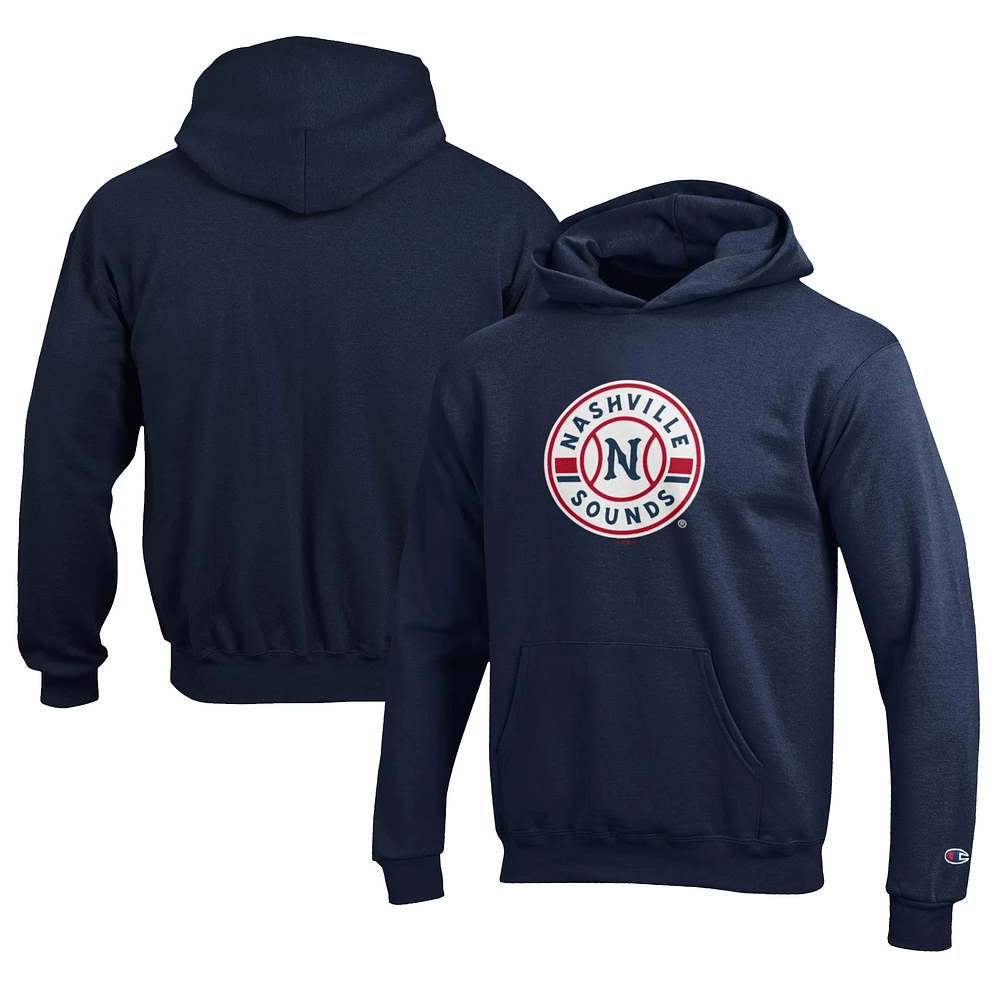 Youth Champion Navy Nashville Sounds Eco Powerblend Pullover Hoodie