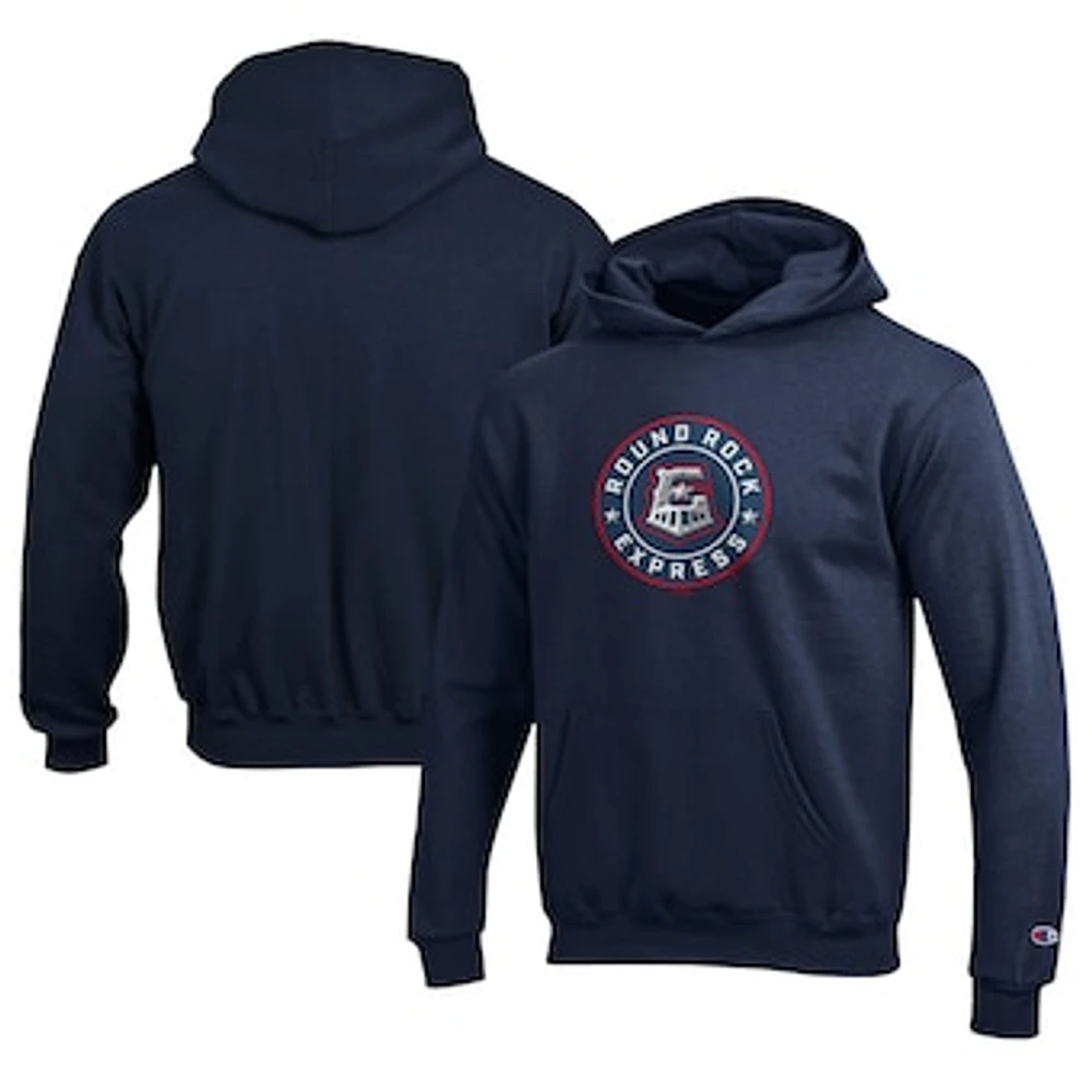 Youth Champion Navy Round Rock Express Eco Powerblend Pullover Hoodie