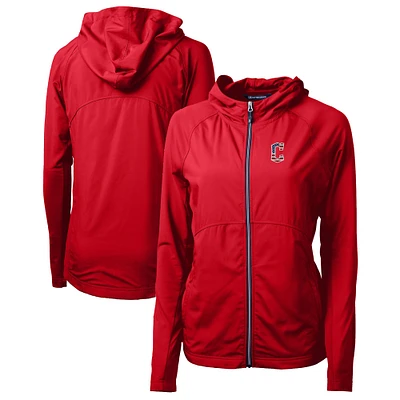 Women's Cutter & Buck Red Cleveland Guardians Americana Logo Adapt Eco Knit Hybrid Recycled Full-Zip Hoodie