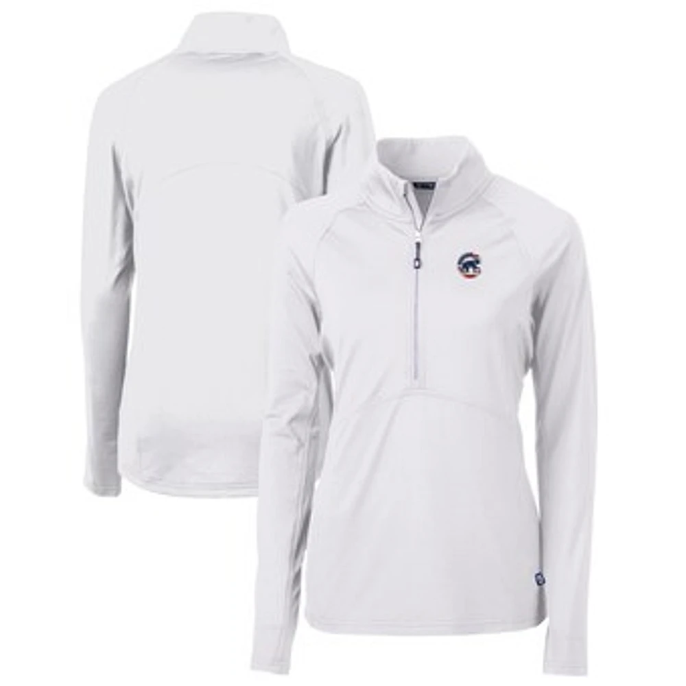 Women's Cutter & Buck White Chicago Cubs Americana Logo Adapt Eco Knit Stretch Recycled Half-Zip Pullover Top