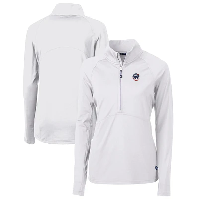 Women's Cutter & Buck White Chicago Cubs Americana Logo Adapt Eco Knit Stretch Recycled Half-Zip Pullover Top